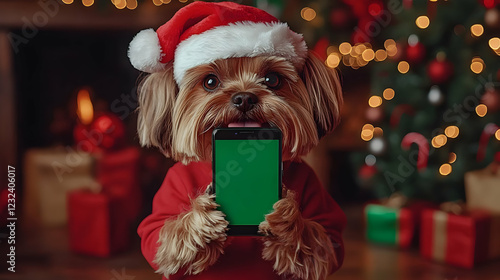 Adorable Dog in Santa Hat H...