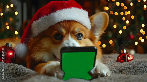 Cute Dog in Santa Hat Looks...