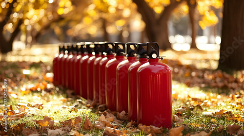 Red Fire Extinguishers Line...