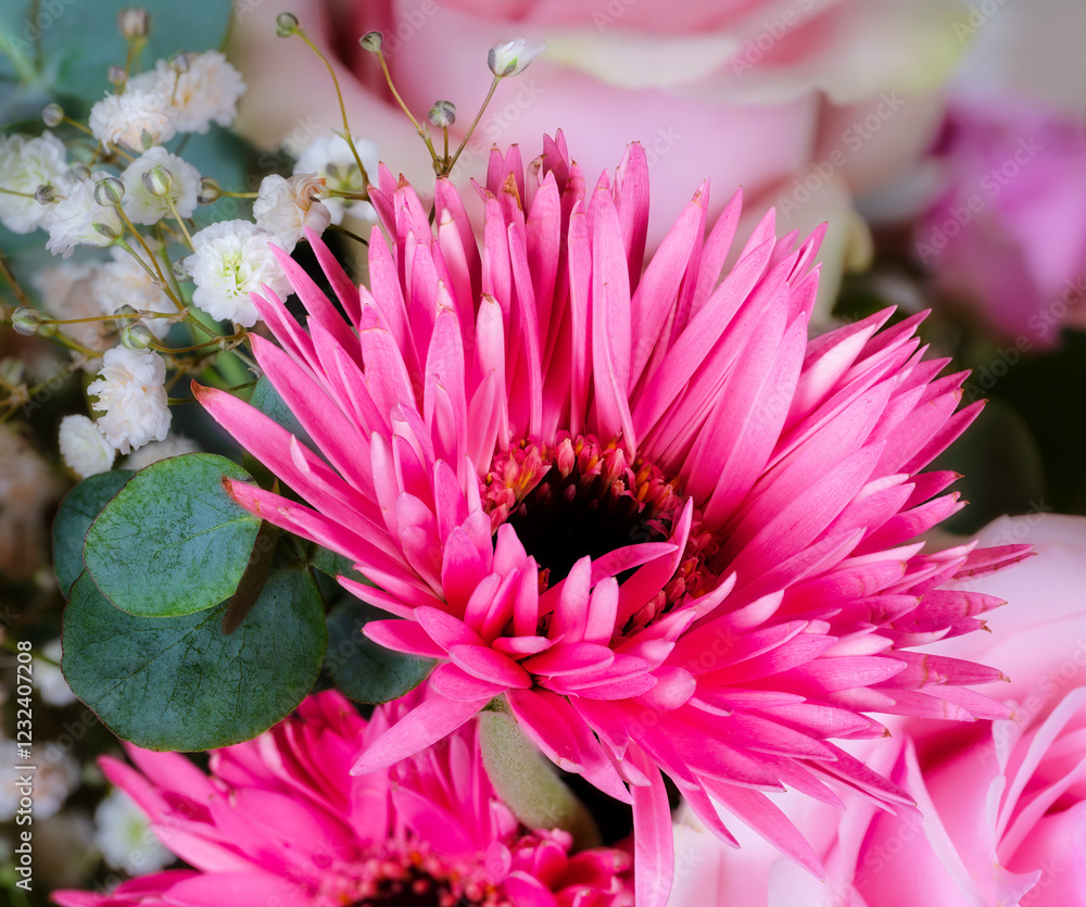 Pink gerbera blossom in a bouquet