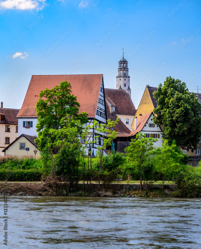 Waterfront of Lauingen at the Danube river