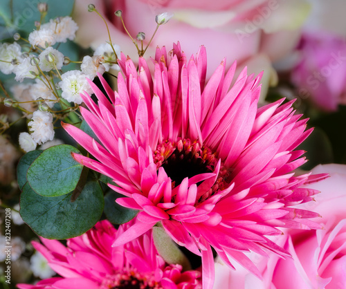 Obraz na płótnie Pink gerbera blossom in a bouquet w salonie