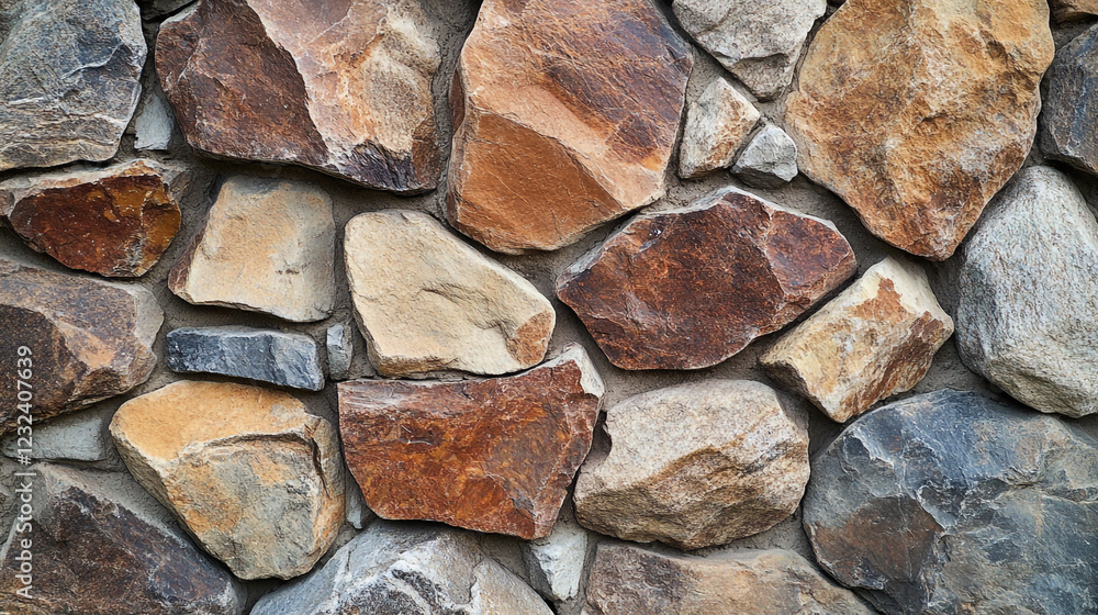 Fototapeta premium Rustic Brown Stone Wall Texture Background Image Natural Rock Design grey beige rough decor style 