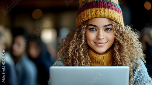 Smiling Woman with Curly Ha...