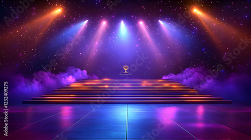 Golden trophy stands on ill...