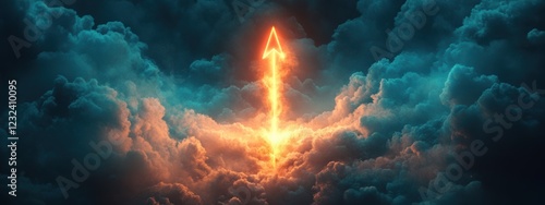 Fiery Arrow Breaking Through Dark Clouds Success Hope Growth