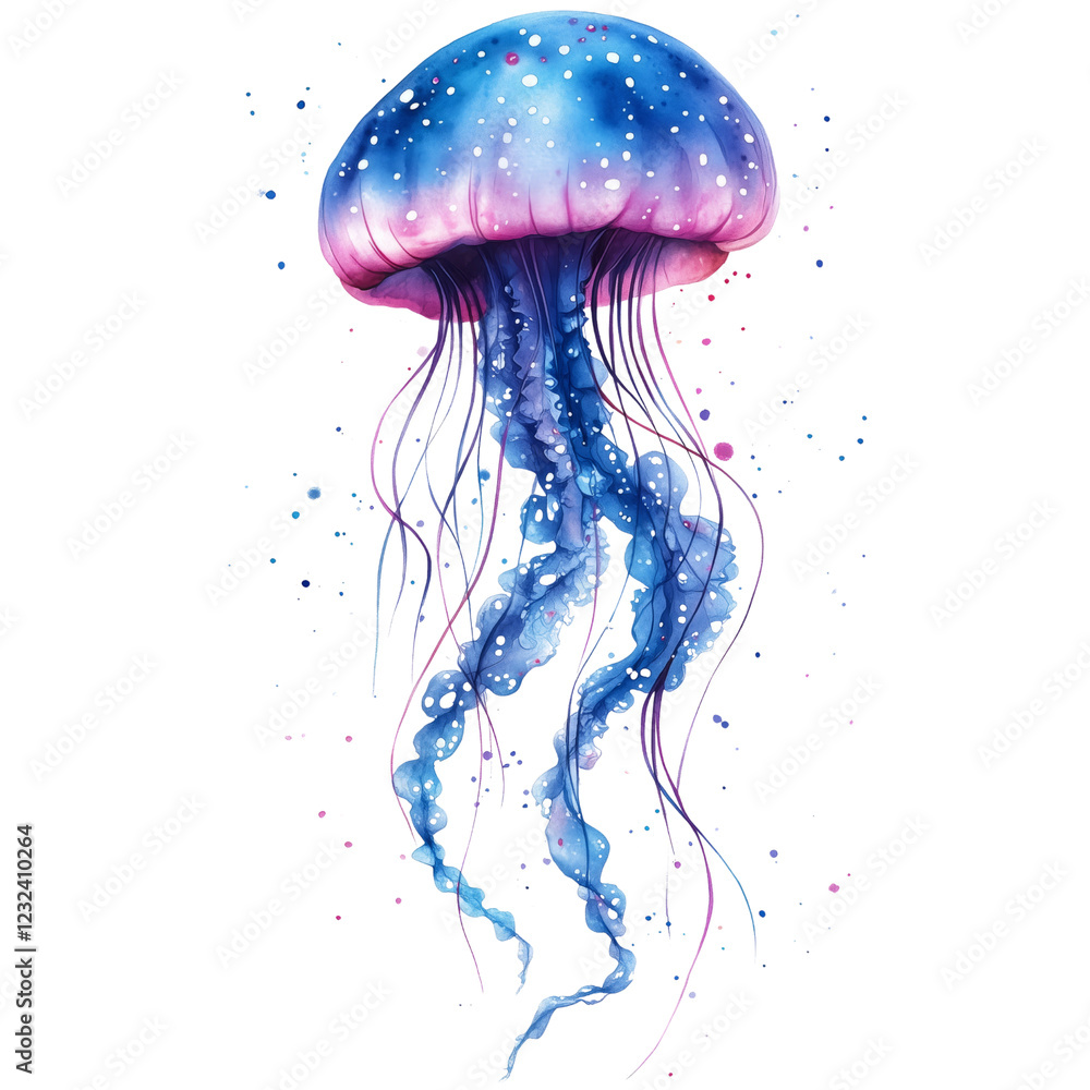 Fototapeta premium Watercolor jellyfish on a transparent background underwater art vibrant ocean scene