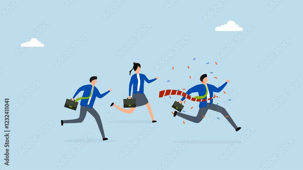 4k animation of Businessman winning race celebrate victory at finish line 4k animation of Businessman winning race celebrate victory at finish line
