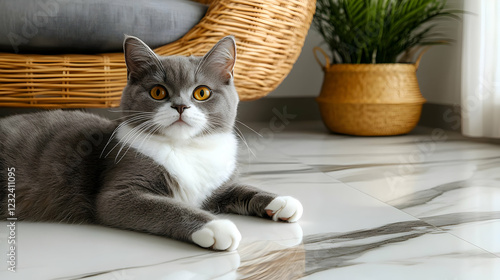 Gray and White Cat Lies on ...