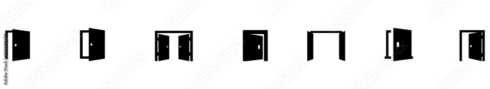 Door icon set. Open door. Open the door icon. Door front vector icon. Vector illustration. EPS 10 Door icon set. Open door. Open the door icon. Door front vector icon. Vector illustration. EPS 10