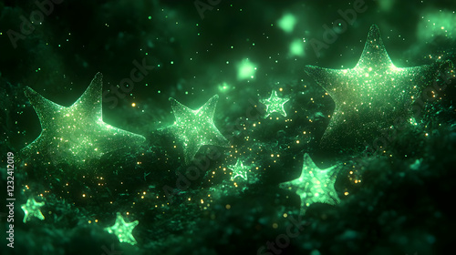 Glowing Green Stars Float i...