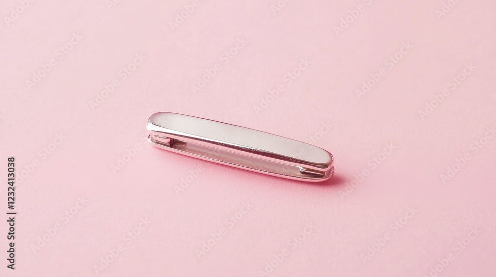 Smooth and polished tie clip positioned elegantly on a pastel pink background Smooth and polished tie clip positioned elegantly on a pastel pink background