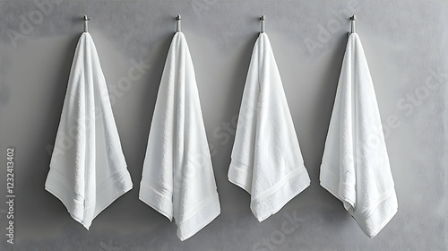 Four White Towels Hanging o...