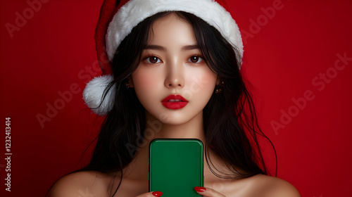 Woman in Santa Hat Holds Gr...