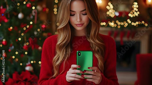 Beautiful Woman Uses Phone ...