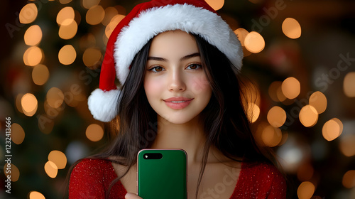 Woman in Santa Hat Holds Gr...