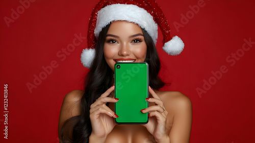 Smiling Woman in Santa Hat ...