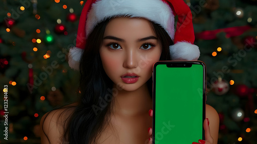 Woman in Santa Hat Shows Sm...