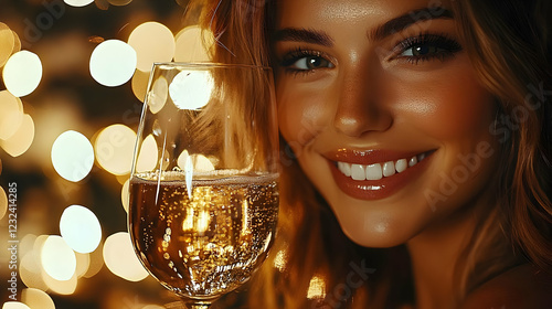Woman Smiles and Holds a Gl...
