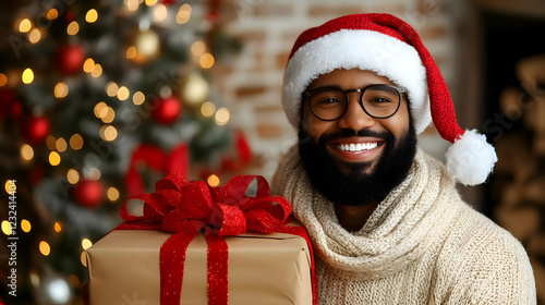 Smiling Man Holds Christmas...