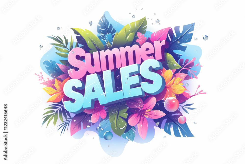 Fototapeta premium Vibrant summer sales promotion with colorful tropical design elements