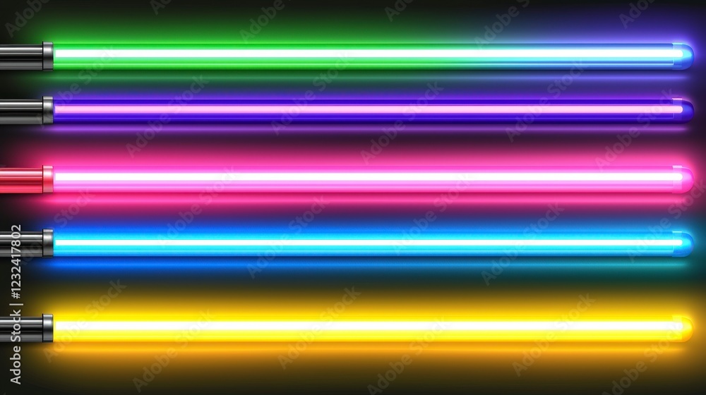 Colorful Neon Light Shapes in High-Tech Design and Vibrant Display Colorful Neon Light Shapes in High-Tech Design and Vibrant Display