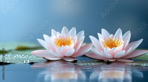 Two Pink Water Lilies Bloom...
