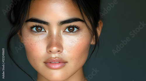 Woman with Freckles Gazes D...