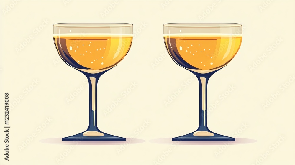 Elegant Crossed Champagne Cups Flat Vector Illustration for Celebratory Events and Toasting Elegant Crossed Champagne Cups Flat Vector Illustration for Celebratory Events and Toasting