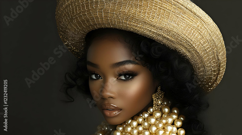 Woman with Gold Hat and Pea...