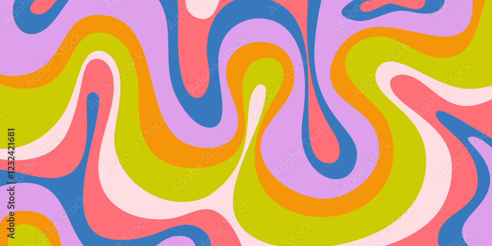 Fototapeta premium Abstract Wavy Geometric Y2k Texture Vector Design. Cool Trendy Groovy Curvy Pattern. Psychedelic Trippy Liquid Colorful Backdrop.