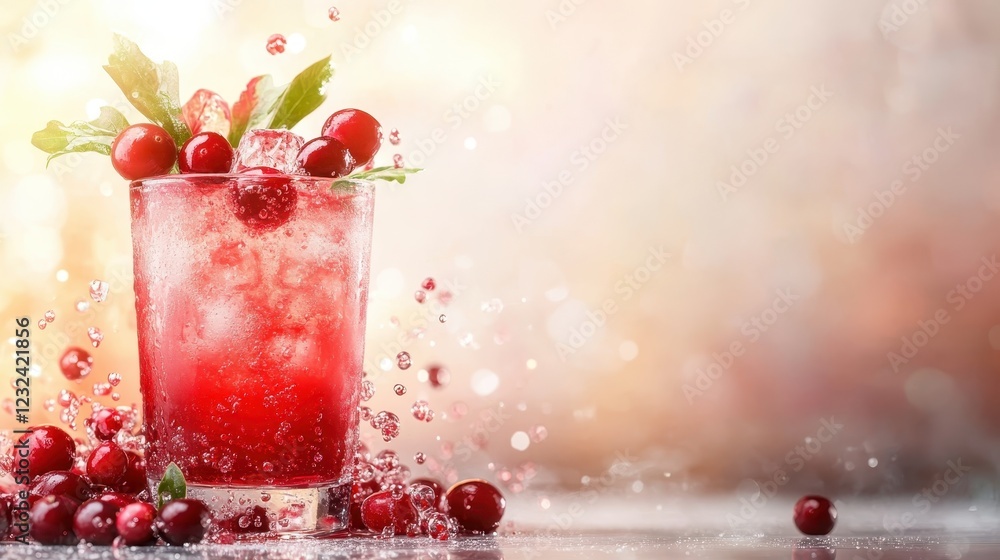 A chic presentation of a cranberry-based drink, vibrantly colored and garnished with fresh mint leaves, creating an appetizing display of refreshment and delight. A chic presentation of a cranberry-based drink, vibrantly colored and garnished with fresh mint leaves, creating an appetizing display of refreshment and delight.