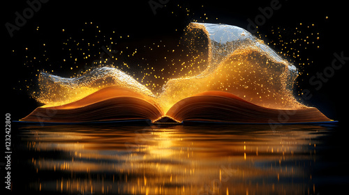 Open Book Emits Golden Part...