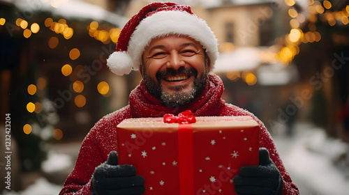 Smiling Man Holds Christmas...