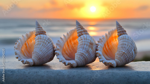 Three Seashells Rest on a S...
