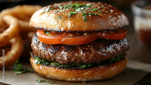 Juicy Hamburger Sits on Toa...