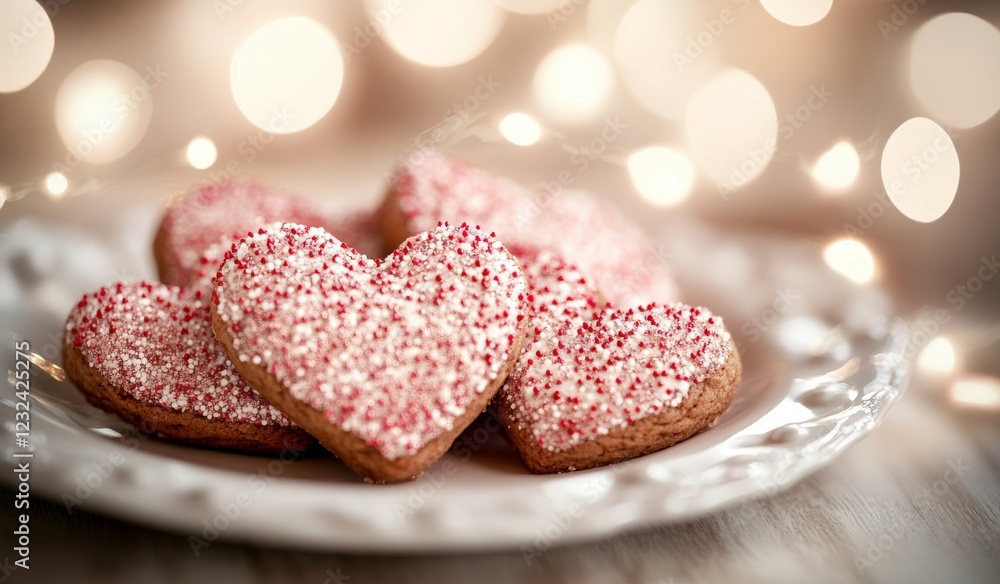 Festive heart-shaped cookies, vibrantly colored and arranged on a plate, perfect for celebrations or as a dessert centerpiece