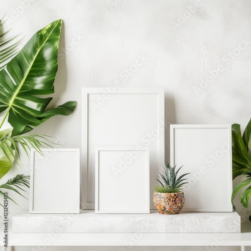 blank white fram and plant in the living room