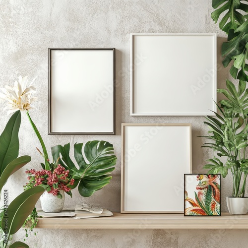 blank white fram and plant in the living room