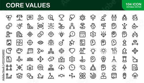 Core Values Icon Pack. Professional Line Art for Integrity, Collaboration, Innovation, and Corporate Branding