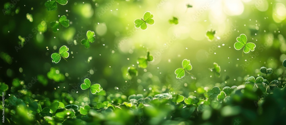 Fototapeta premium Spring Shamrocks Falling, Sunny Field