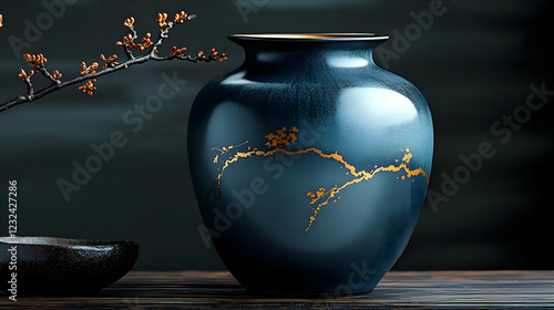 Elegant Dark Blue Vase with...