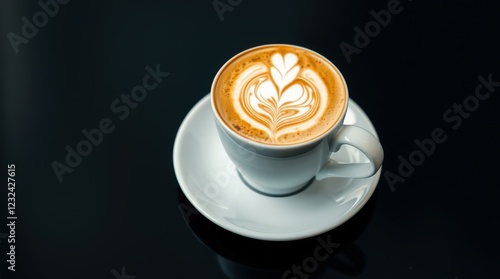 Minimalist White Coffee Cup with Latte Art on a Sunlit Table Creating Soft Shadows