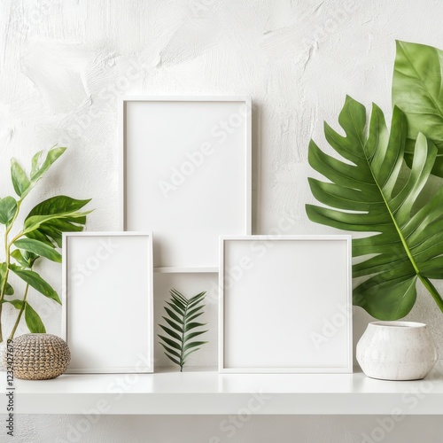 blank white fram and plant in the living room