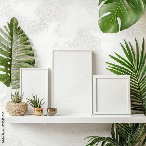 blank white fram and plant in the living room