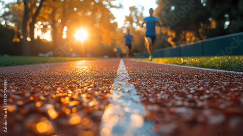 Runners on track at sunset ...