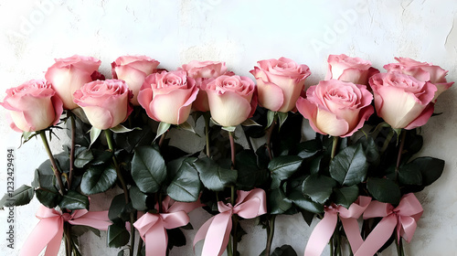 Pink Roses with Ribbons Sta...