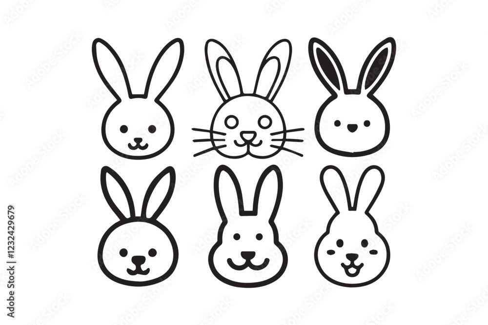 Fototapeta premium Best Chocolate Bunny Treat funny smile vector, line art , set bundle illustration