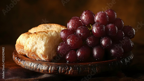 Fresh Grapes and Bread Slic...