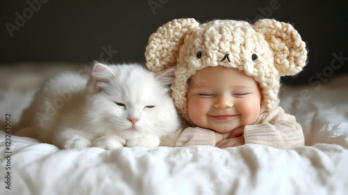 Adorable Baby in Knitted Ha...